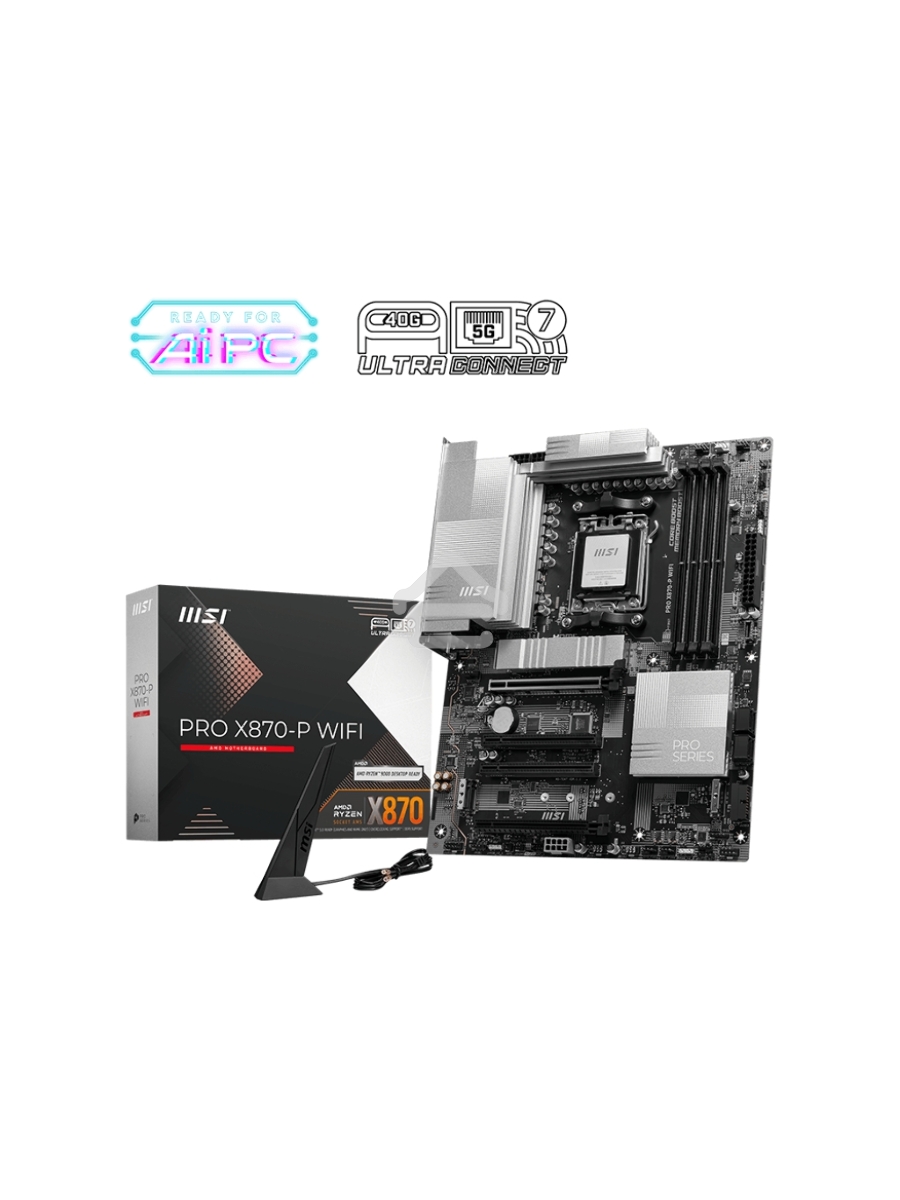Материнская плата MSI PRO X870-P WIFI, AM5, AMD X870, 4xDDR5, 4xSATA, 3xM.2, 1xPCI-E 5.0 x16, 1xPCI-E 4.0 x16, 2xPCI-E 3.0 x1, 1xHDMI, 1xUSB-C, 1xRJ45 5Gb, 2xUSB-A 3.2 Gen 1, 2xUSB-A 3.2 Gen 2, 4xUSB-A 2.0, 1xUSB-C 3.2 Gen 2x2, 1xUSB4, 3x3.5мм, 7.1, ATX