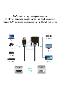 Кабель HDMI to DVI-D (19M -25M) 2м, TV-COM, 2 фильтра <LCG135F-2M>
