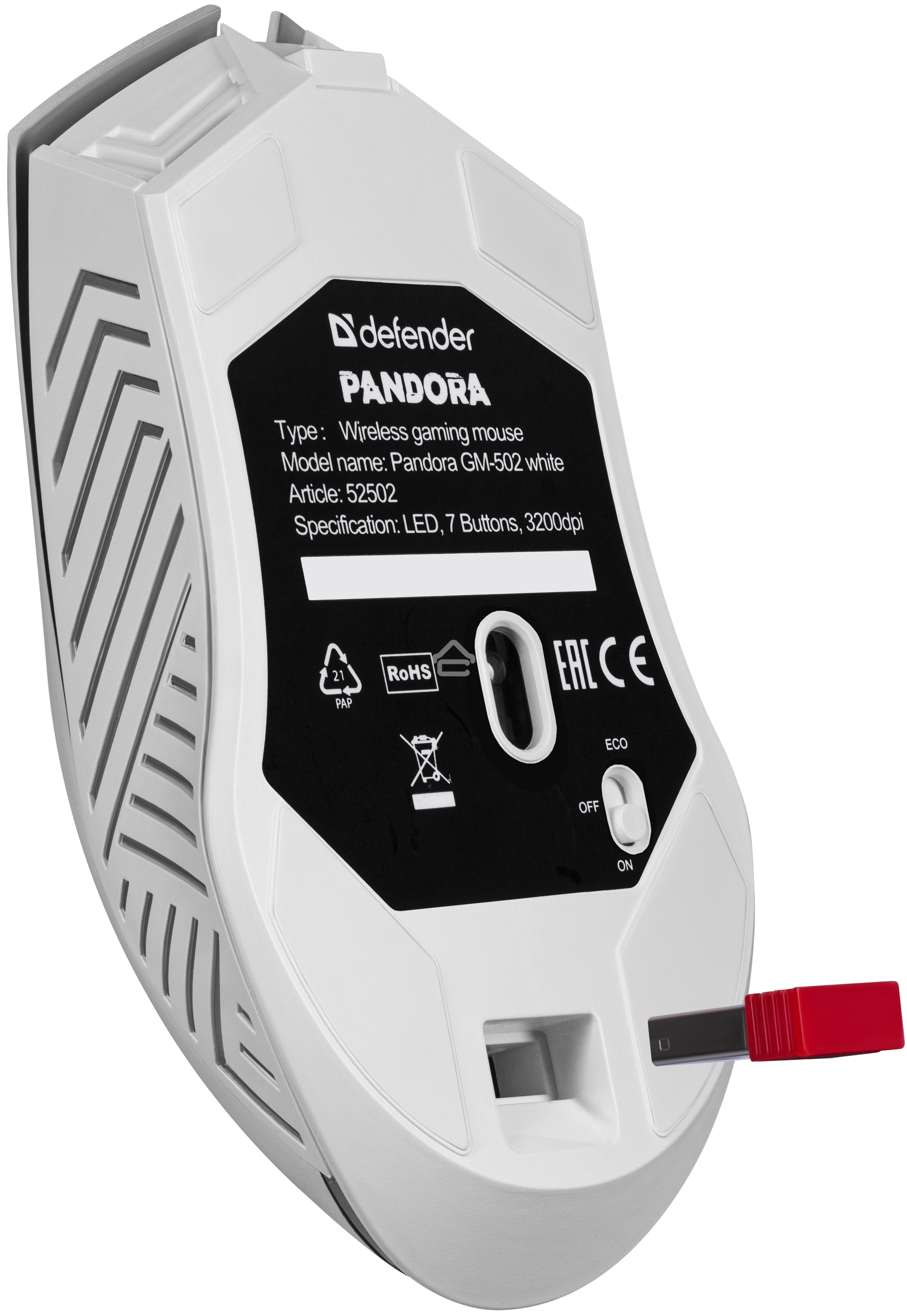 Мышь беспроводная Defender Pandora GM-502 белый, 3200 dpi, радиоканал, USB, кнопки - 7