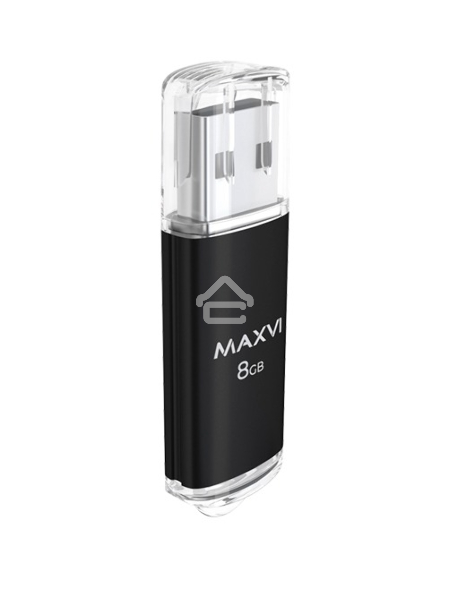 Флеш диск Maxvi MP 8GB USB 2.0 black, монолит с колпачком, металл + ABS пластик