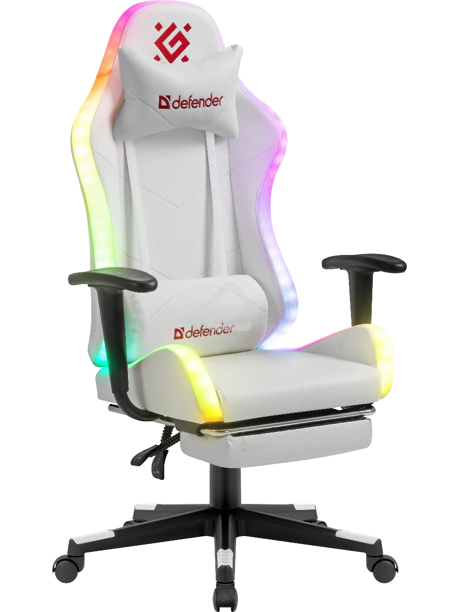 Кресло игровое Defender Watcher Белый, подсветка, полиуретан
