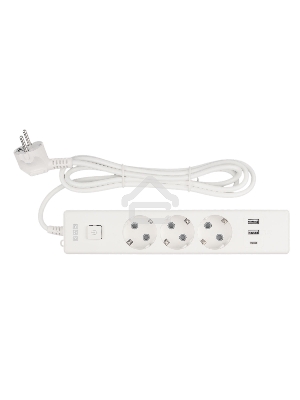 Бытовой удлинитель PowerCube, 3р с/з вык.,3USB, 3500 Вт, 16А, 1.9 м, 3*1,0 (белый) PC-5-2M