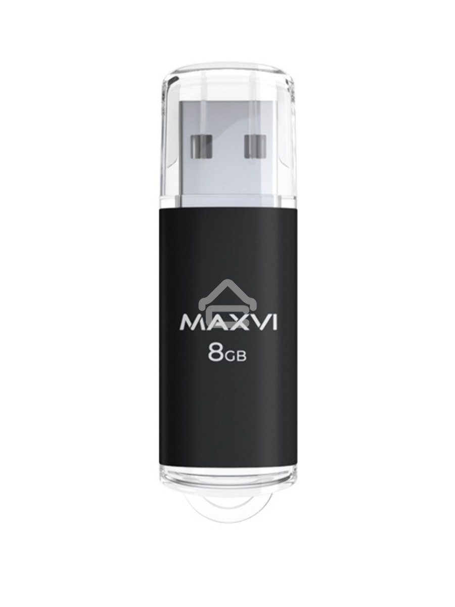 Флеш диск Maxvi MP 8GB USB 2.0 black, монолит с колпачком, металл + ABS пластик
