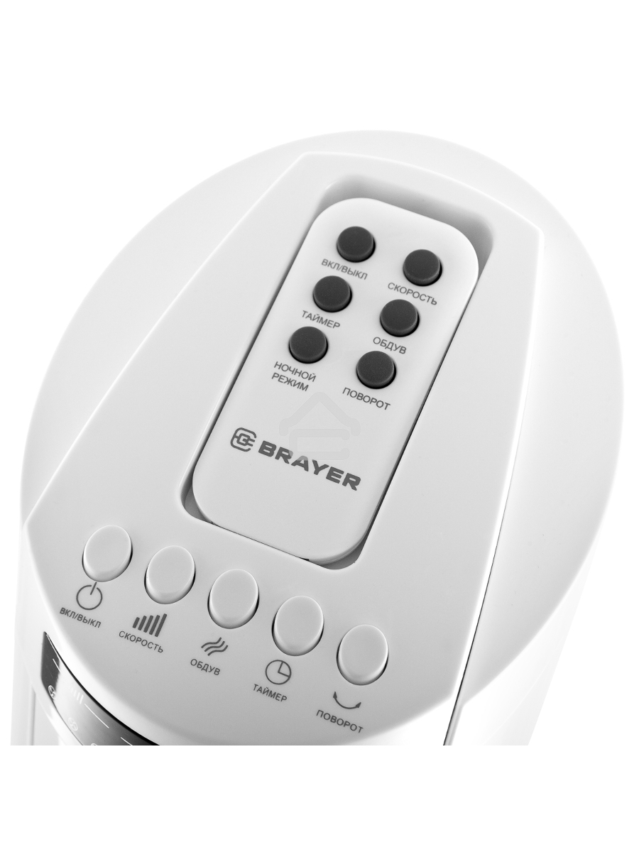 Колонный вентилятор BRAYER BR4958WH, механ.упр.,пульт ДУ,вращение90°,мощ-ть50Вт,защита от перегрева
