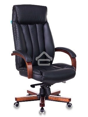 Кресло руководителя Бюрократ T-9922WALNUT/BLACK черный, кожа, крестовина дерево