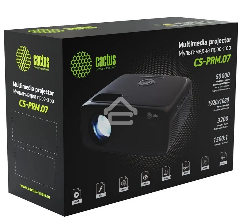 Проектор Cactus CS-PRM.07B.Full HD LCD 3200Lm LS 320Lm ANSI (1920x1080) 1500:1 ресурс лампы:30000часов 1xUSB typeA 3xHDMI 1.16кг