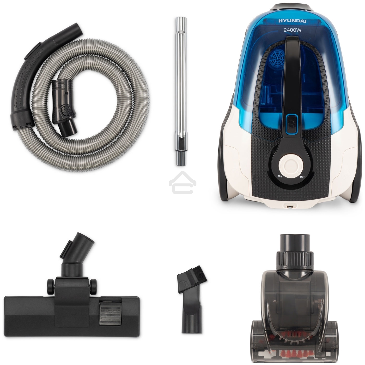 Пылесос Hyundai HYV-C3377 белый/синий, 380/2400 Вт, уборка сухая, пылесборник контейнер, 3.5 л