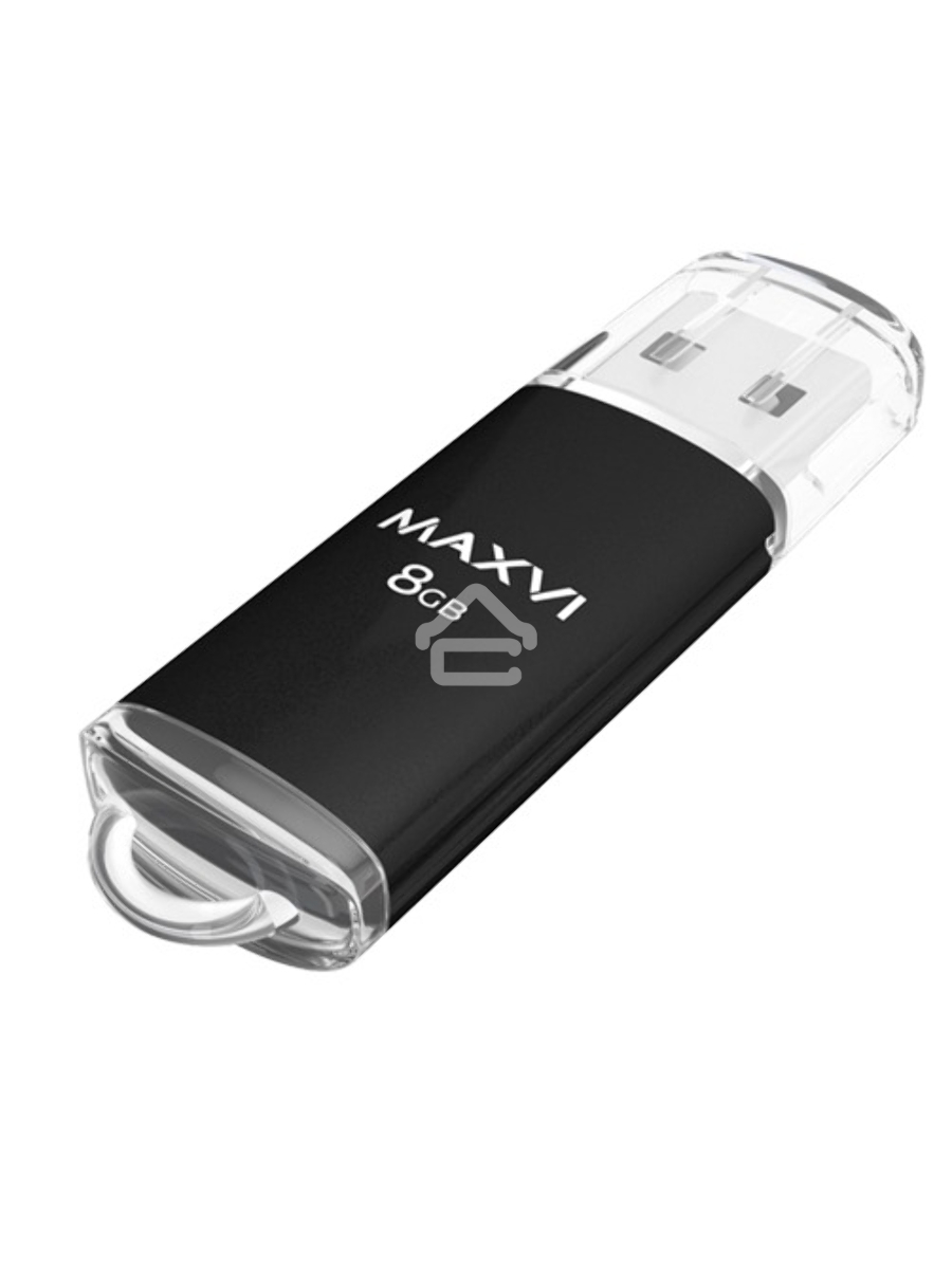 Флеш диск Maxvi MP 8GB USB 2.0 black, монолит с колпачком, металл + ABS пластик