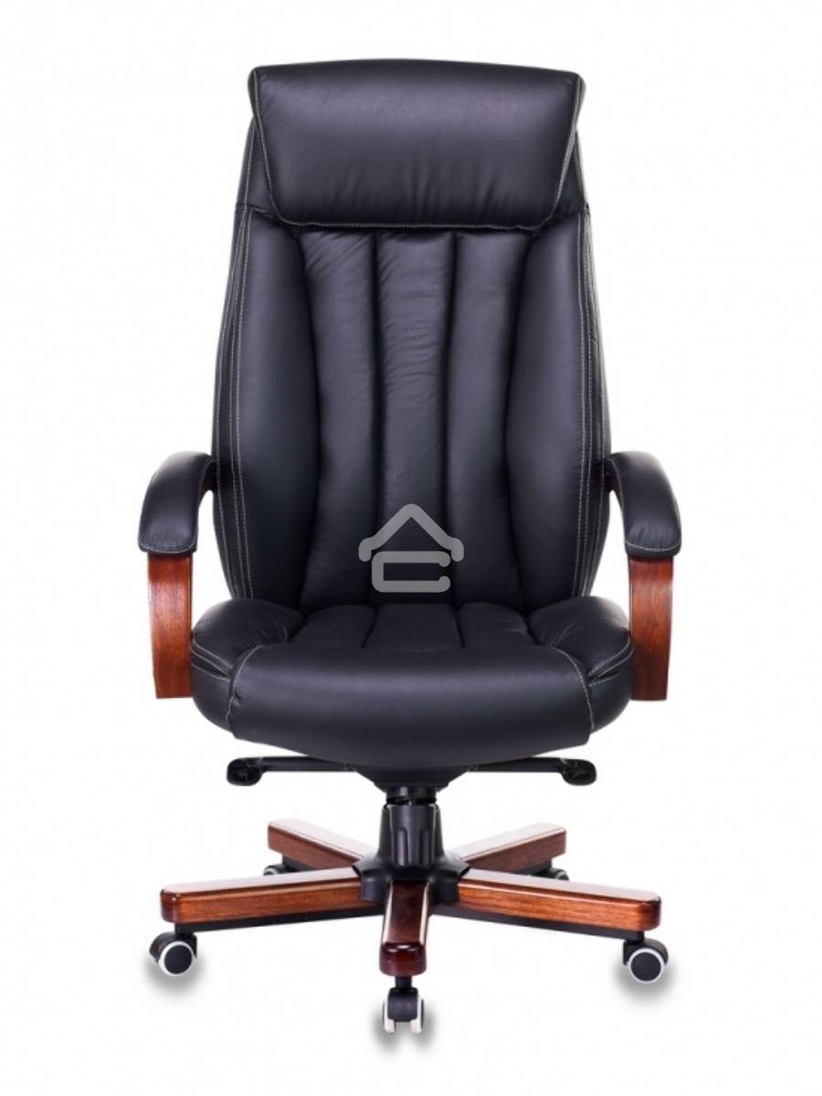 Кресло руководителя Бюрократ T-9922WALNUT/BLACK черный, кожа, крестовина дерево