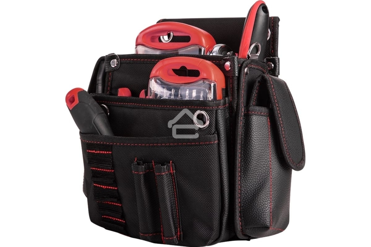 Поясная сумка монтажника Deli DL5865 250 x 250 x 110мм, 7 карманов, ткань Оксфорд 1680D, кожанные боковые карманы