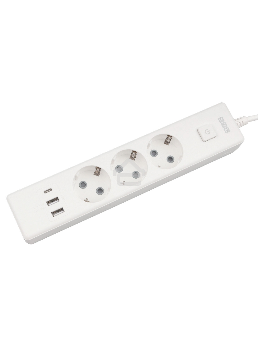 Бытовой удлинитель PowerCube, 3р с/з вык.,3USB, 3500 Вт, 16А, 1.9 м, 3*1,0 (белый) PC-5-2M