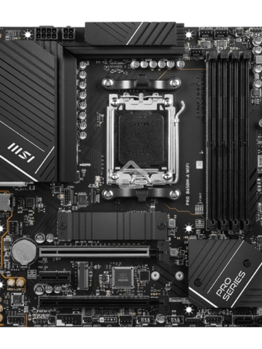 Материнская плата MSI PRO B650M-A WIFI, AM5, AMD B650, 4xDDR5, 4xSATA, 2xM.2, 1xPCI-E 4.0 x16, 1xPCI-E 4.0 x4, 1xDP, 1xHDMI, 1x2.5Gb LAN, 4xUSB 3.2 Gen 1, 4xUSB 3.2 Gen 2, 3x3.5 мм, 7.1, 802.11ax, 5.3, Micro-ATX