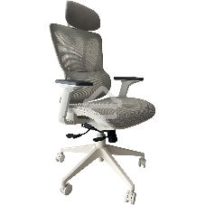 Кресло компьютерное Cactus CS-CHR-MC02GY серый, сетка, эко.кожа, с подголов. крестов. пластик белый