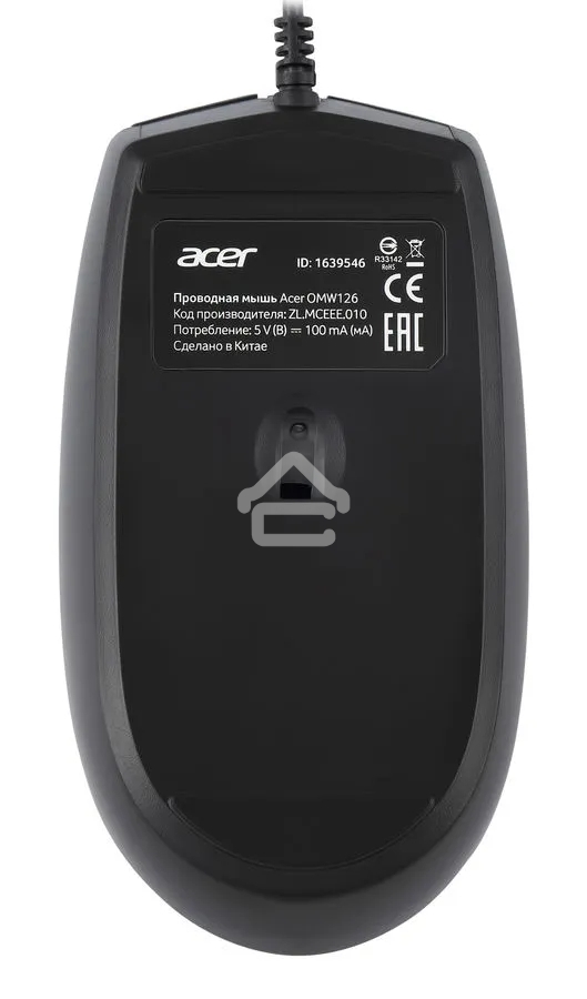 Мышь проводная Acer OMW126 черный, 1200 dpi, USB, кнопки - 3