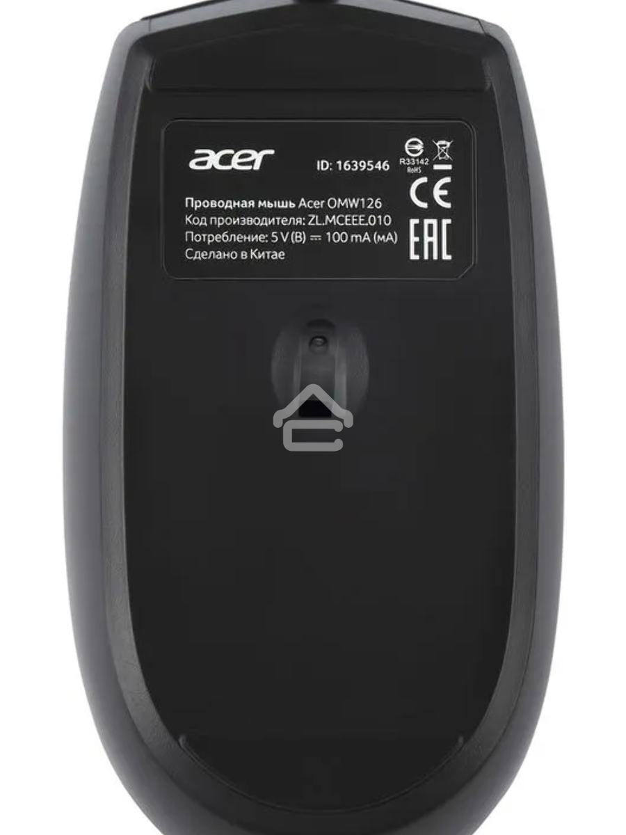 Мышь проводная Acer OMW126 черный, 1200 dpi, USB, кнопки - 3