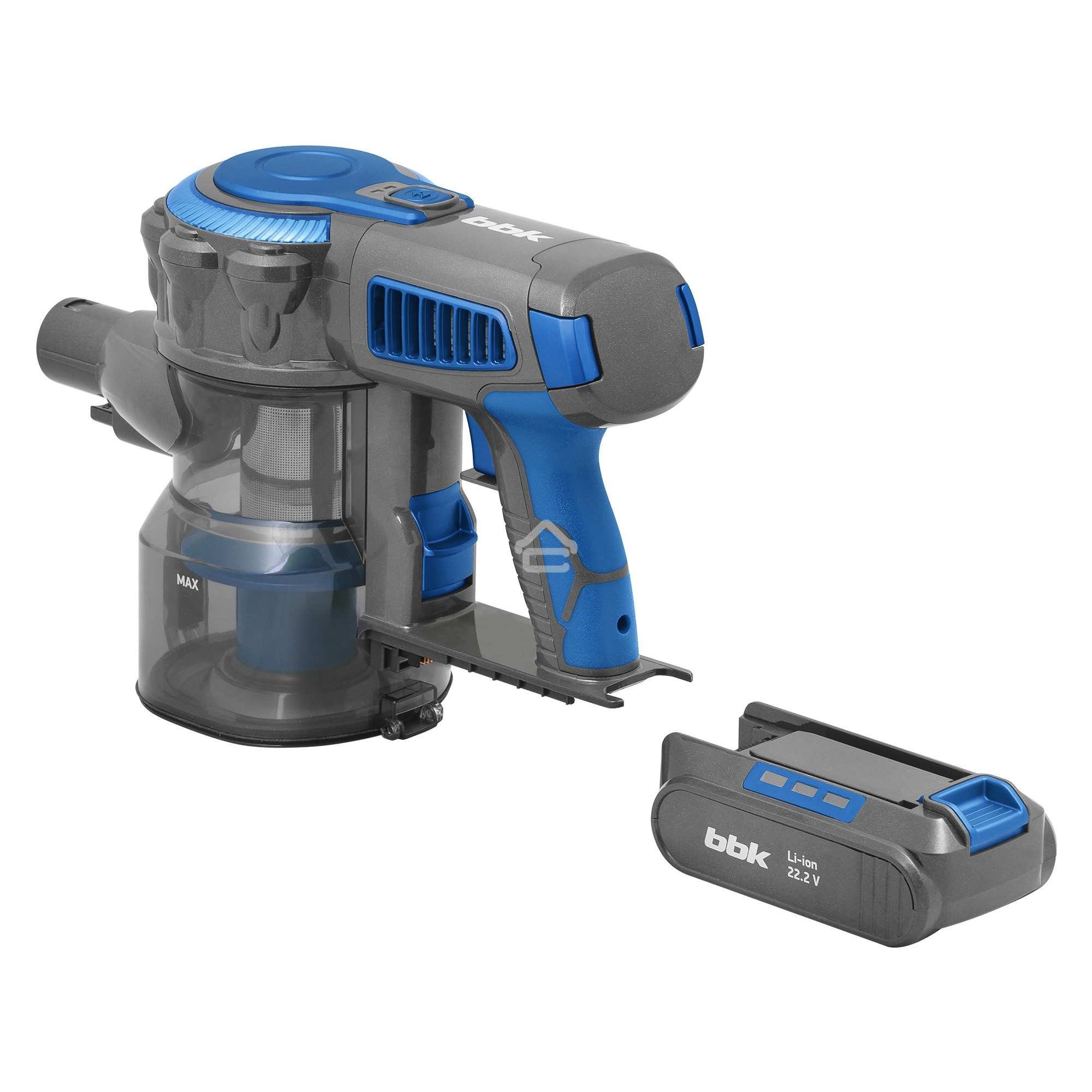 Пылесос вертикальный BBK BV3001 синий/серый, питание от аккумулятора, 150 Вт, уборка сухая, пылесборник 0.8 л, работа от АКБ max 30 мин