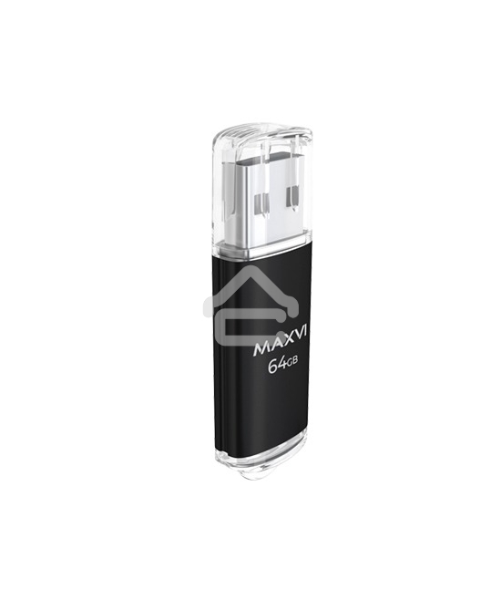 Флешка USB R/W Maxvi MP 64GB USB 2.0 black, монолит с колпачком, металл + ABS пластик