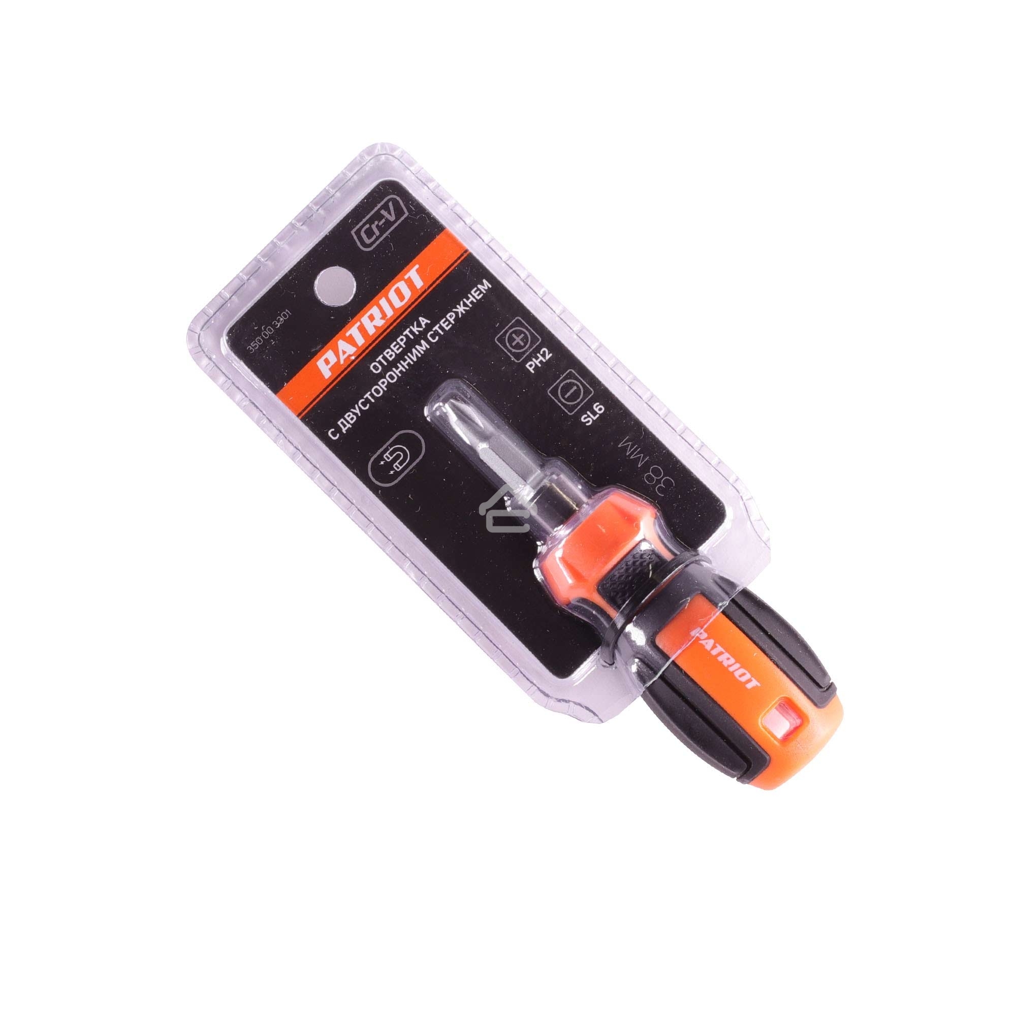 Отвертка Patriot с двусторонним стержнем, CR-V, PH2-SL6 x 38, двухкомпонентная рукоятка