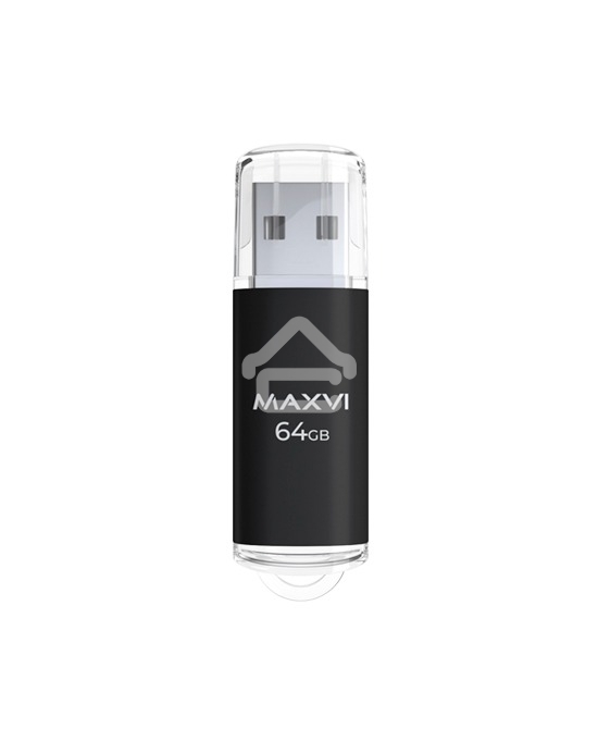 Флешка USB R/W Maxvi MP 64GB USB 2.0 black, монолит с колпачком, металл + ABS пластик
