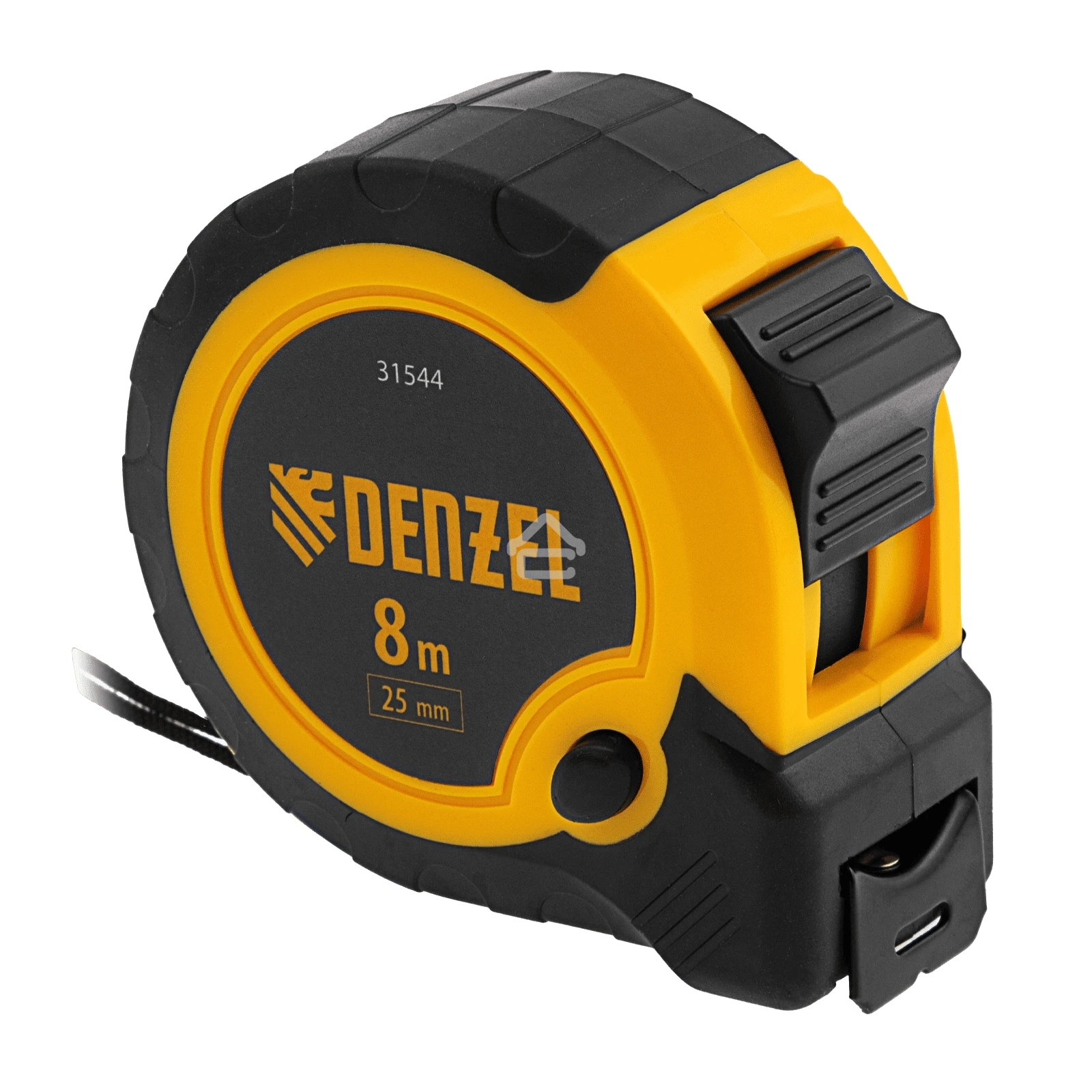 Рулетка Denzel 8м х 25мм, двухкомп. корпус, кнопка-пауза