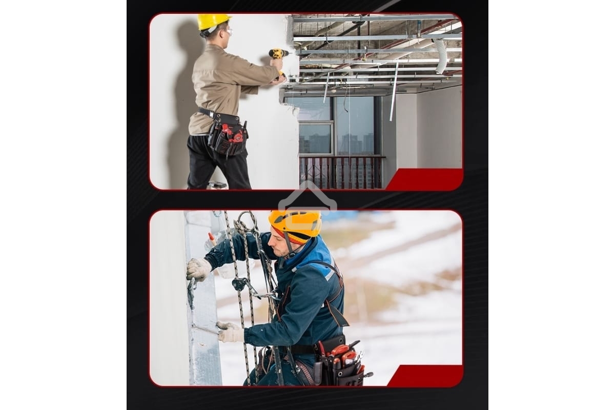 Поясная сумка монтажника Deli DL5865 250 x 250 x 110мм, 7 карманов, ткань Оксфорд 1680D, кожанные боковые карманы