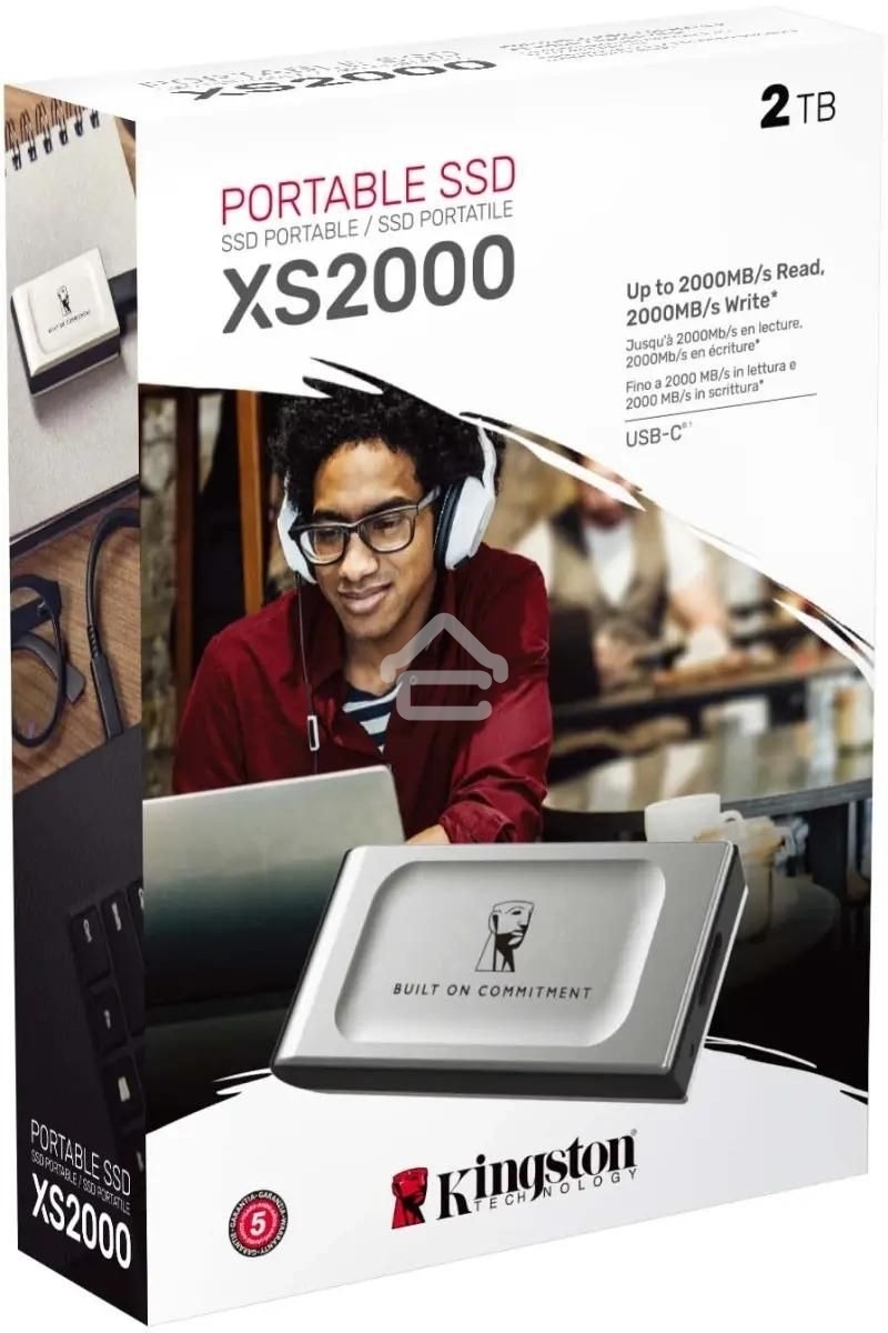 Внешний SSD Kingston XS2000, 2TB, USB 3.2 Gen 2x2 Type-C, R/W 2000/2000, серебристый