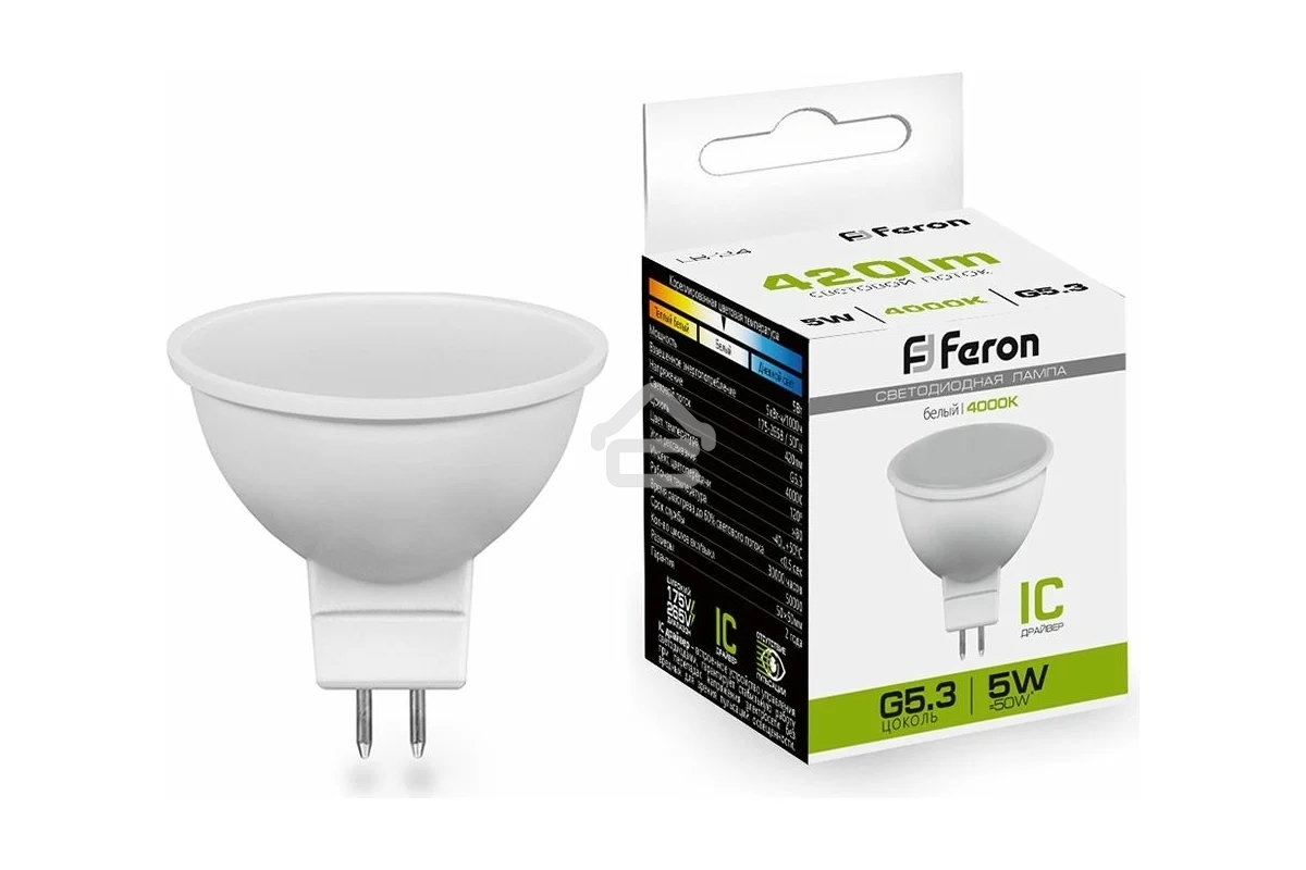 Лампа светодиодная Feron LB-24 5W 230V G5.3 4000K MR16
