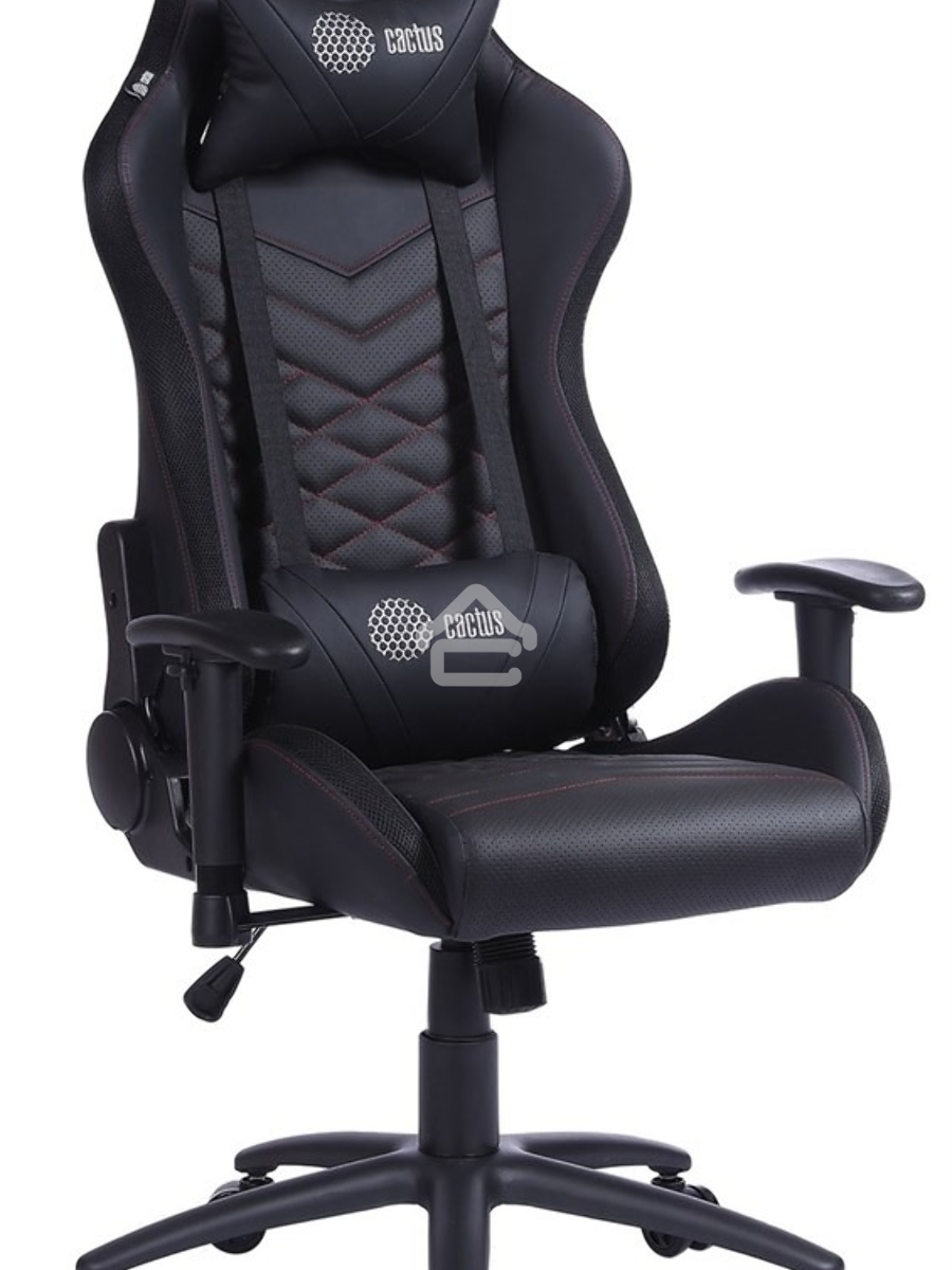 Кресло игровое Cactus CS-CHR-0099BLR черный/красный, сиденье черный/красный, эко.кожа, с подголов. крестовина металл, пластик черный