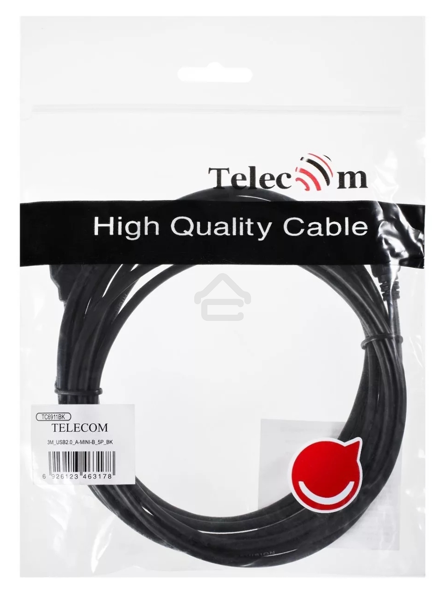 Кабель USB 2.0 A-->mini-B 5P (3,0м) чёрный, Telecom <TC6911BK-3.0M>
