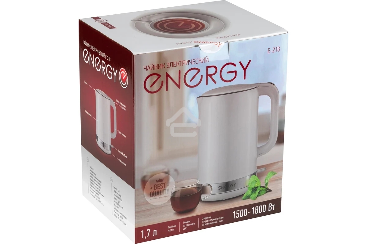 Чайник электрический Energy E-218 белый, диск 1,7 л
