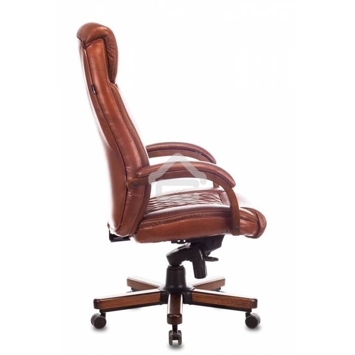 Кресло руководителя Бюрократ T-9924WALNUT светло-коричневый Leather Eichel, кожа, с подголов. крестовина металл/дерево