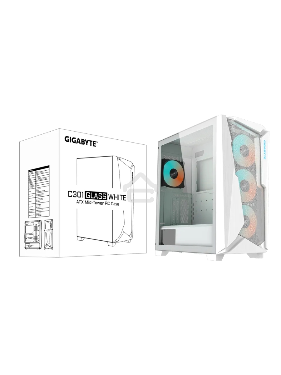 Корпус Gigabyte C301 Glass White MidTower, ATX, USB-C x1, USB3.0 x2, Audio I/O, GPU:400mm, Black, TG