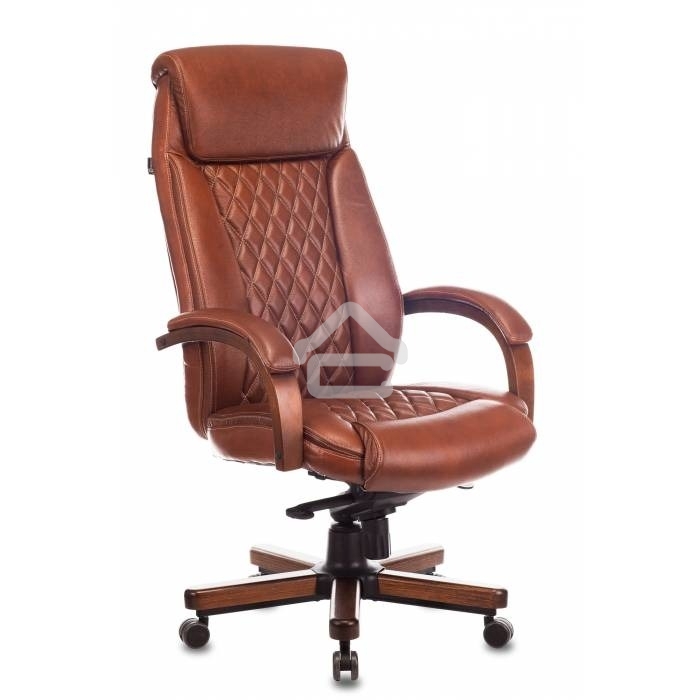 Кресло руководителя Бюрократ T-9924WALNUT светло-коричневый Leather Eichel, кожа, с подголов. крестовина металл/дерево
