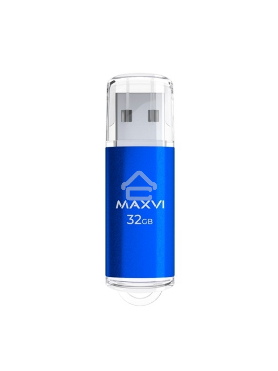 Флеш диск Maxvi MP 32GB USB 2.0 blue, монолит с колпачком, металл + ABS пластик