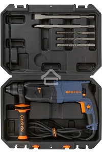 Перфоратор монтажный MAX-PRO MPRH800/26VP 800Вт, 0-1100 об/мин, 2,8 Дж, 3 режима, Д/Б/М-30/26/13, 3,4 кг, SDS-PLUS, антивибрационная ручка, резиновые вставки, рез