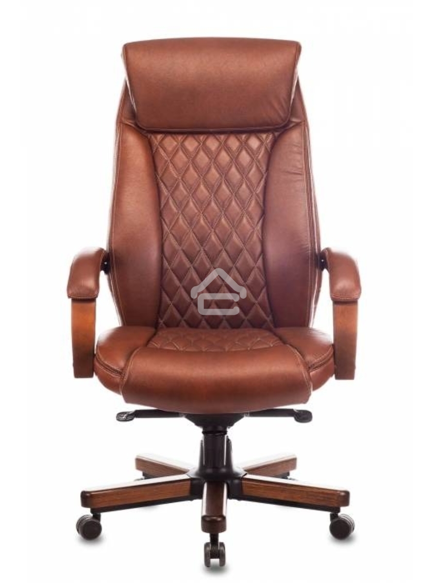 Кресло руководителя Бюрократ T-9924WALNUT светло-коричневый Leather Eichel, кожа, с подголов. крестовина металл/дерево