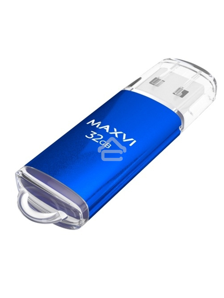 Флеш диск Maxvi MP 32GB USB 2.0 blue, монолит с колпачком, металл + ABS пластик