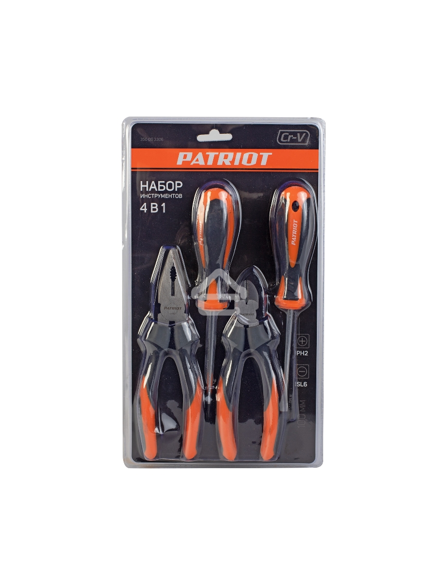 Набор инструментов Patriot 4 в 1 SPS-4: отвертки SL6*100, PH2*100, пассатижи 180мм, кусачки 160мм