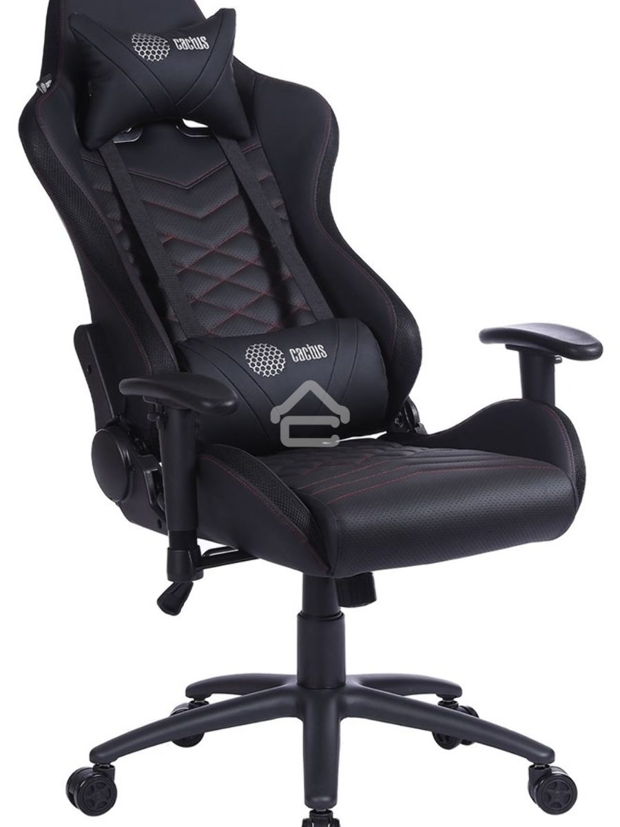 Кресло игровое Cactus CS-CHR-0099BLR черный/красный, сиденье черный/красный, эко.кожа, с подголов. крестовина металл, пластик черный