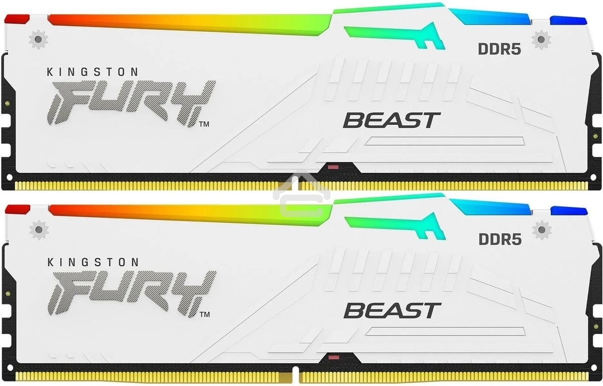 Оперативная память Kingston Fury Beast, DDR5, 32Gb (2x16Gb), 5200MHz, CL40, DIMM, с радиаторами, RGB, белый