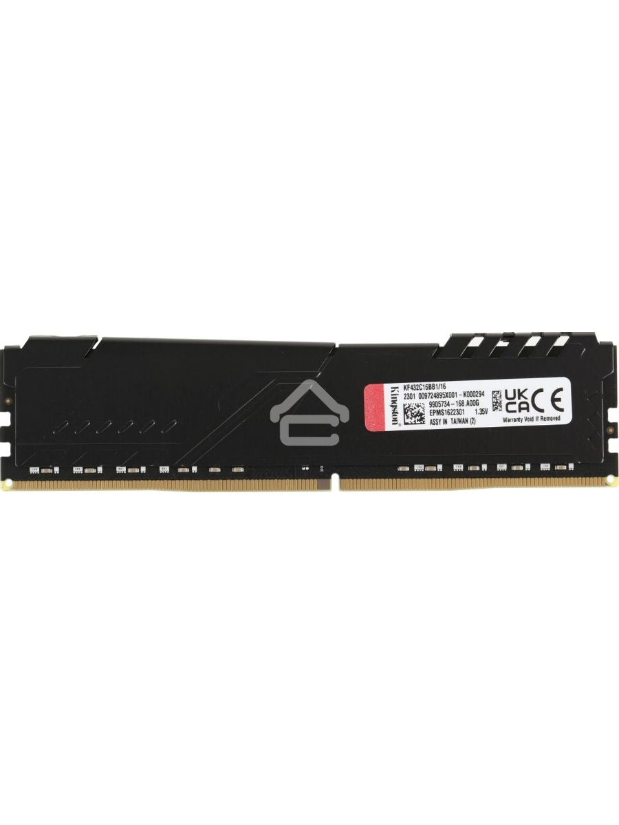 Оперативная память Kingston Fury Beast, DDR4, 16GB (1x16GB), 3200MHz, CL16, DIMM, с радиатором, чёрный