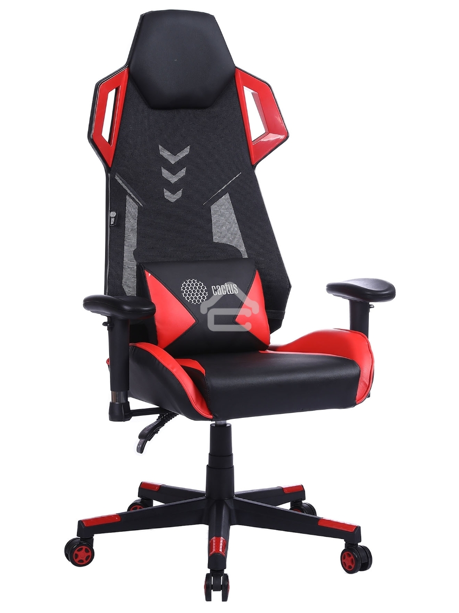 Кресло игровое Cactus CS-CHR-090BLR черный/красный, сиденье черный/красный, эко.кожа/сетка, крестовина пластик, пластик черный