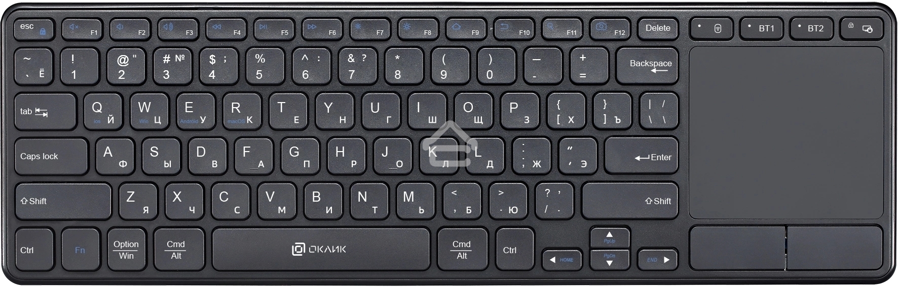 Клавиатура беспроводная Oklick K614W черный USB slim Multimedia Touch (1979327)