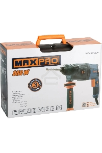 Перфоратор монтажный MAX-PRO MPRH800/26VP 800Вт, 0-1100 об/мин, 2,8 Дж, 3 режима, Д/Б/М-30/26/13, 3,4 кг, SDS-PLUS, антивибрационная ручка, резиновые вставки, рез