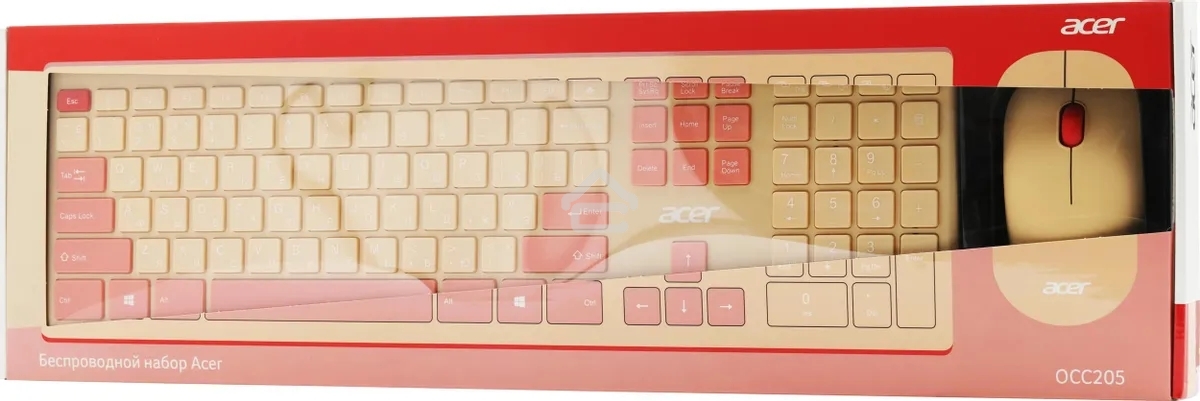 Клавиатура + мышь Acer OCC205 беспроводной USB, 1200 dpi, розовый/бежевый