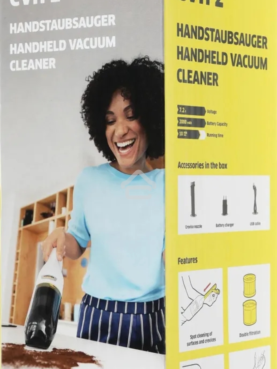 Пылесос ручной Karcher CVH 2 белый/черный, питание от аккумулятора, 70 Вт, уборка сухая, пылесборник 0.15 л, работа от АКБ max 10 мин.