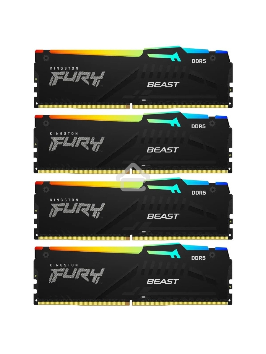 Оперативная память Kingston Fury Beast, DDR5, 64GB (4x16GB), 5200MHz, CL40, DIMM, с радиаторами, RGB, черный