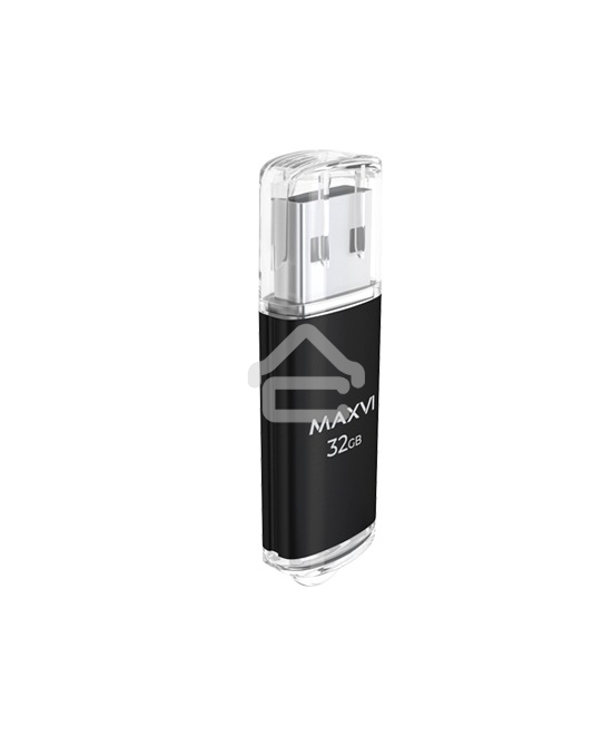 Флешка USB R/W Maxvi MP 32GB USB 2.0 black, монолит с колпачком, металл + ABS пластик