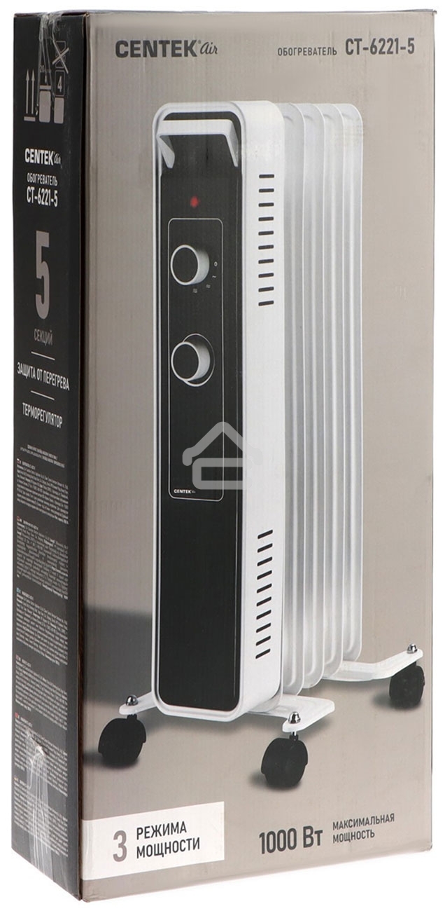 Обогреватель масляный Centek CT-6221-5 (5 секций) белый, 400/600/1000 Вт, 12,5 м2, 3 режима, термостат