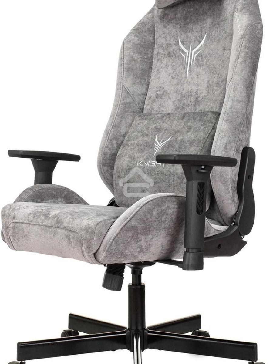 Кресло игровое Knight N1 Fabric серый Light-19 с подголов. крестовина металл